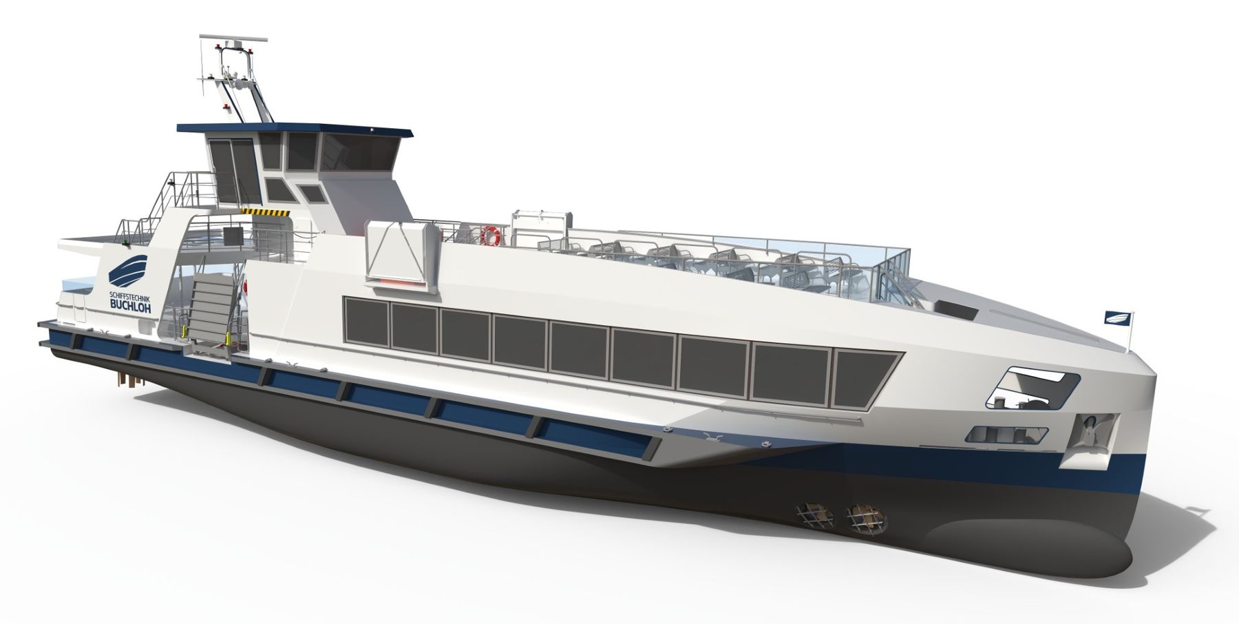 We are carrying out the basic and detailed design, as well as hydrostatic and dynamic calculations for the new e-hybrid public transport ferries in the Port of Hamburg.